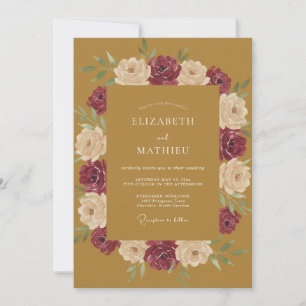 Convite Casamento de Ranunculus Eucalipto Mostarda Borgonh