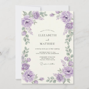 Convite Casamento de Ranunculus Eucalipto Prata e Ametista