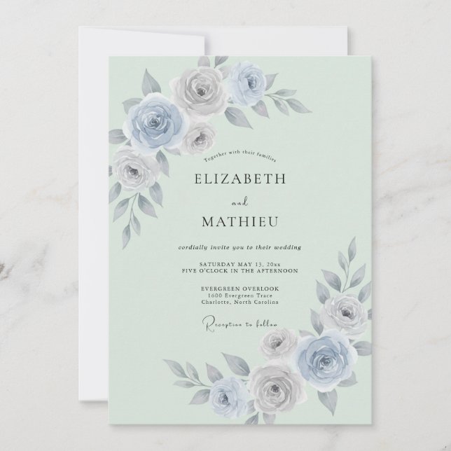 Convite Casamento de Ranunculus Eucalipto Prata Espuma do  (Frente)