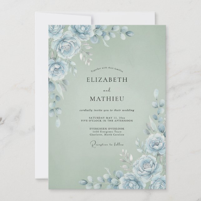 Convite Casamento de Ranunculus Eucalipto Prata Gelado (Frente)