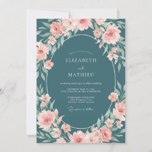 Convite Casamento de Ranunculus Eucalipto Rosa Aço
