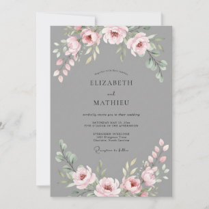 Convite Casamento de Ranunculus Eucalipto Rosa Bege Ardósi