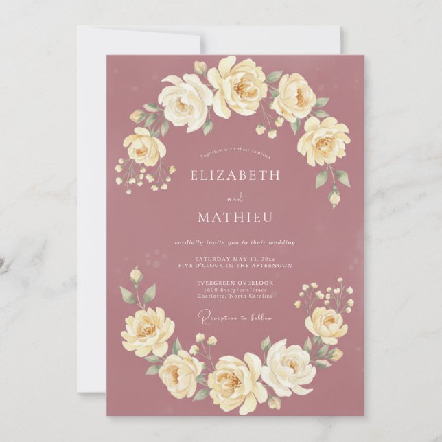 Convite Casamento de Ranunculus Eucalipto Rosa Empoeirado (Frente)