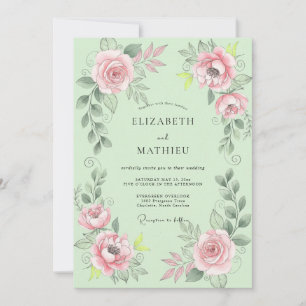 Convite Casamento de Ranunculus Eucalipto Rosa Hortelã