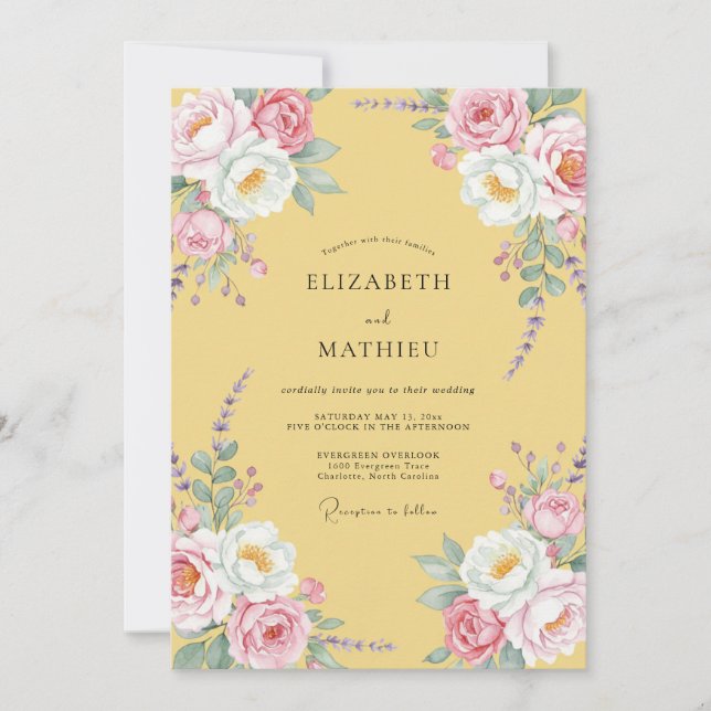 Convite Casamento de Ranunculus Eucalipto Rosa Macio Mante (Frente)