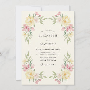 Convite Casamento de Ranunculus Eucalipto Rosa Manteiga