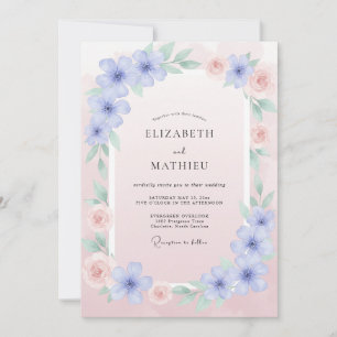 Convite Casamento de Ranunculus Eucalipto Rosa Pastel Azul