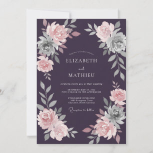 Convite Casamento de Ranunculus Eucalipto Rosa Plum