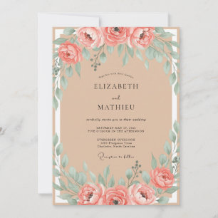 Convite Casamento de Ranunculus Eucalipto Rosa Poeira Aren