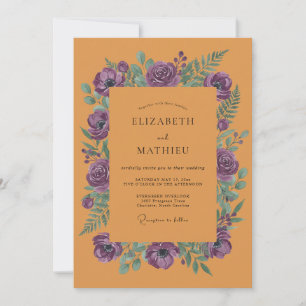 Convite Casamento de Ranunculus Eucalipto Roxo Âmbar