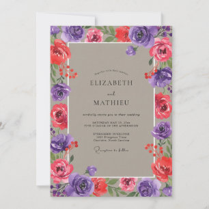 Convite Casamento de Ranunculus Eucalipto Roxo Ameixa