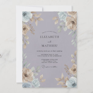 Convite Casamento de Ranunculus Eucalipto Roxo Ardósia