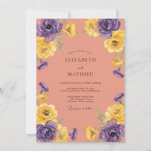 Convite Casamento de Ranunculus Eucalipto Roxo Coral