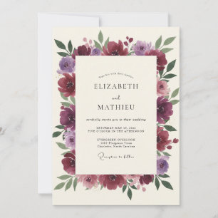 Convite Casamento de Ranunculus Eucalipto Roxo-Malva