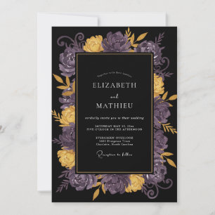 Convite Casamento de Ranunculus Eucalipto Roxo Preto
