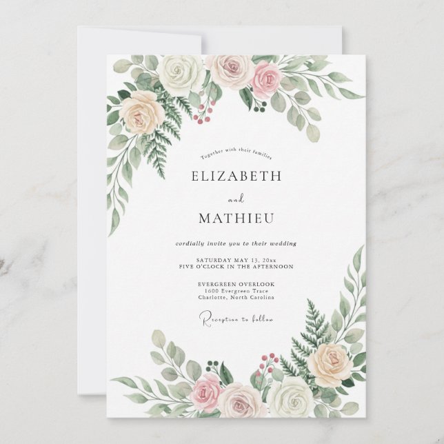 Convite Casamento de Ranunculus Eucalipto Sage Pêssego (Frente)