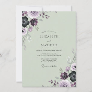 Convite Casamento de Ranunculus Eucalipto Salvia Ameixa