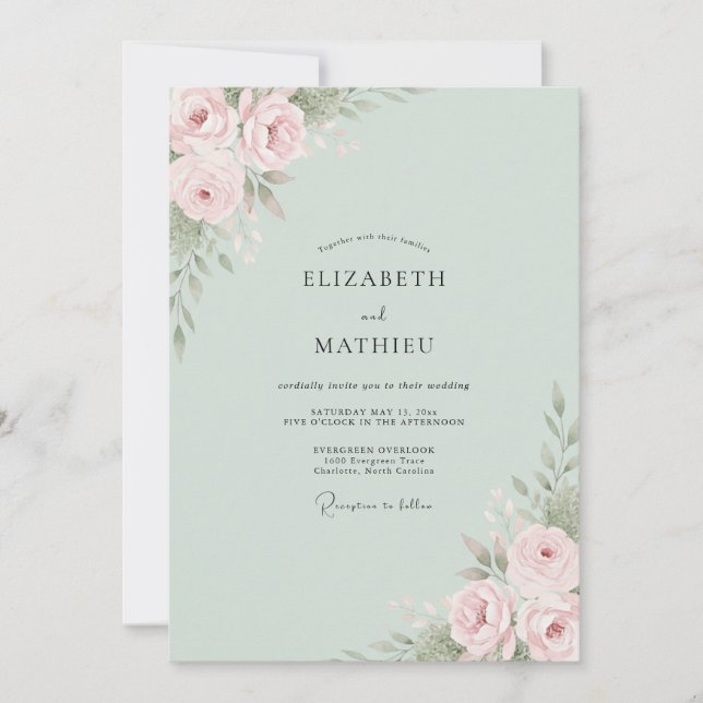 Convite Casamento de Ranunculus Eucalipto Salvia Rubor (Frente)