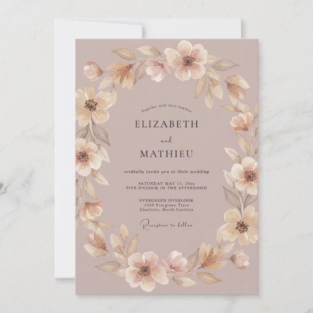 Convite Casamento de Ranunculus Eucalipto Silver Blush (Frente)