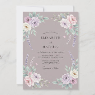 Convite Casamento de Ranunculus Eucalipto Violeta Empoeira