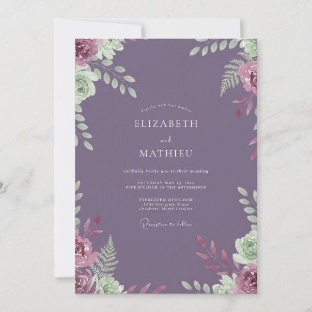 Convite Casamento de Ranunculus Folhoso de Ámbar (Frente)
