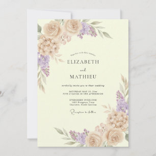 Convite Casamento de Ranunculus Lilás Champagne com Eucali