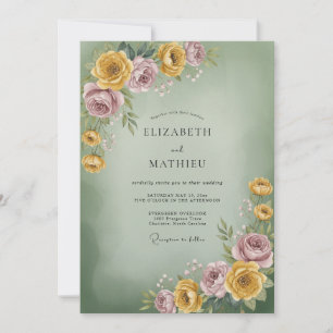 Convite Casamento de Ranunculus Lilás Eucalipto Sage Doura