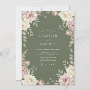 Convite Casamento de Ranunculus Lilás Musgo
