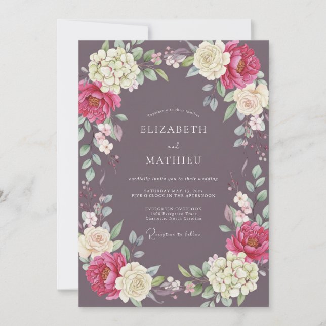 Convite Casamento de Ranunculus Orchid Cinza (Frente)