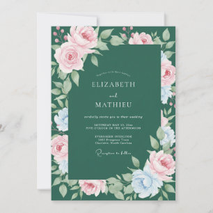 Convite Casamento de Ranunculus Pastel e Eucalipto Esmeral