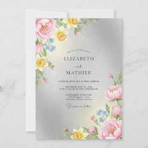 Convite Casamento de Ranunculus Pastel Prateado de Eucalip
