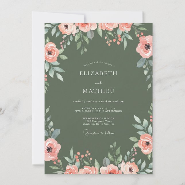 Convite Casamento de Ranunculus Peach Moss (Frente)