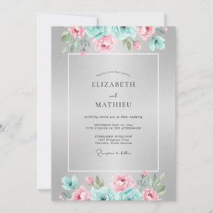 Convite Casamento de Ranunculus Rosa Prata Eucalipto