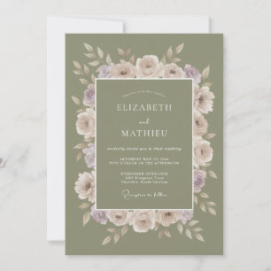 Convite Casamento de Ranunculus Roxo Musgo
