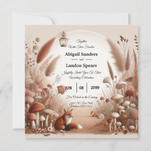 Convite Casamento de Raposas Florestais de Outono Encantad