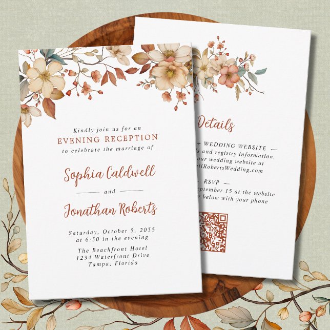 Convite Casamento de Recepção Rustic Wildflower (Wildflowers Fall Colors Evening Wedding Reception Invitation)