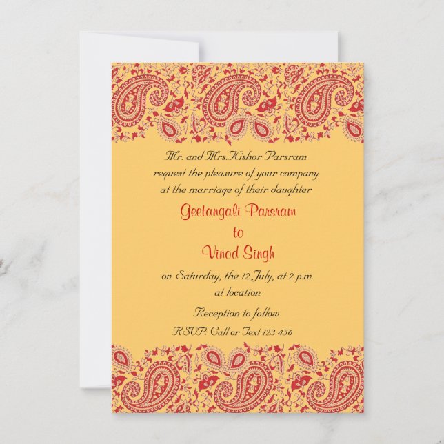 Convite Casamento de Red and Gold Indian (Frente)