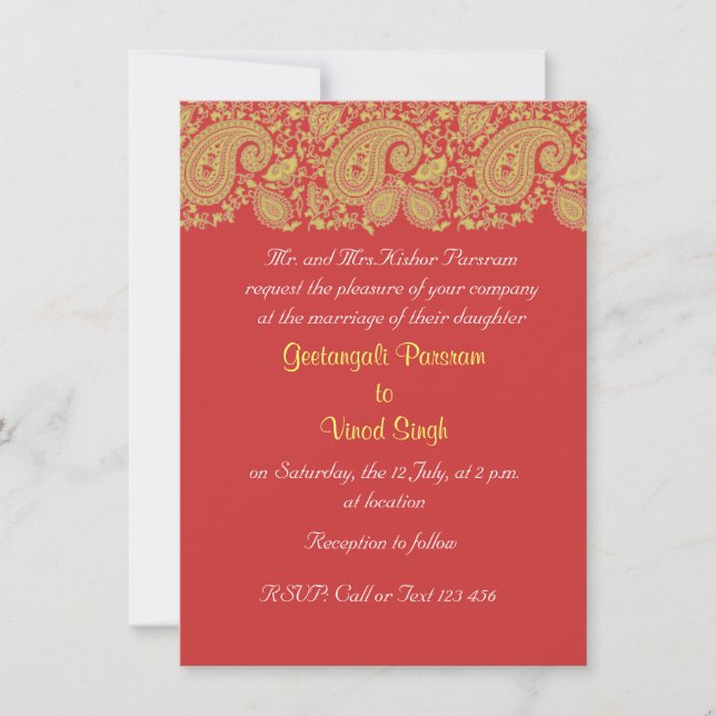 Convite Casamento de Red and Gold Indian (Frente)