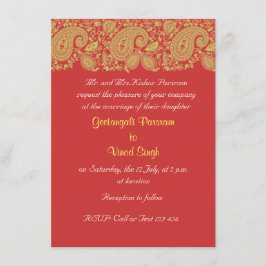 Convite Casamento de Red and Gold Indian