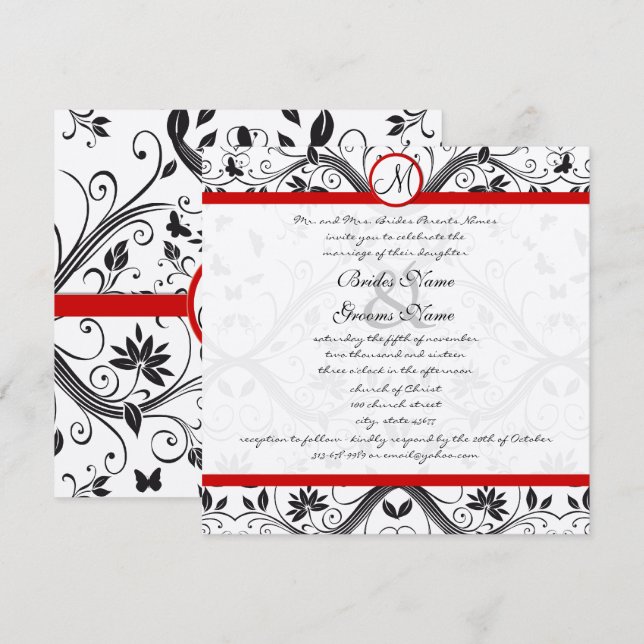 Convite Casamento de Redemoinho de Borboleta de Damasco Pr (Frente/Verso)