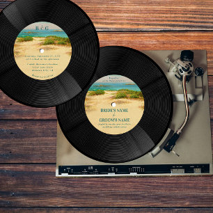 Convite Casamento de Registro de Música de Vinil de Praia