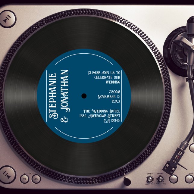 Convite Casamento de Registro de Vinilo Faux do Marinho Re (Criador carregado)