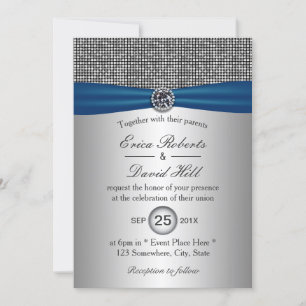 Convite Casamento de relva de prata azul elegante