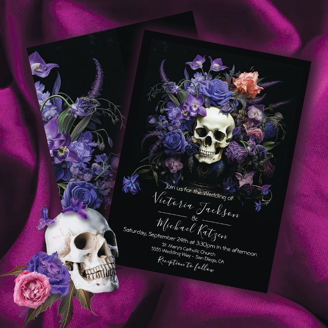 Convite Casamento de Rembrandt Floral Skull Dark & Moody G (Criador carregado)