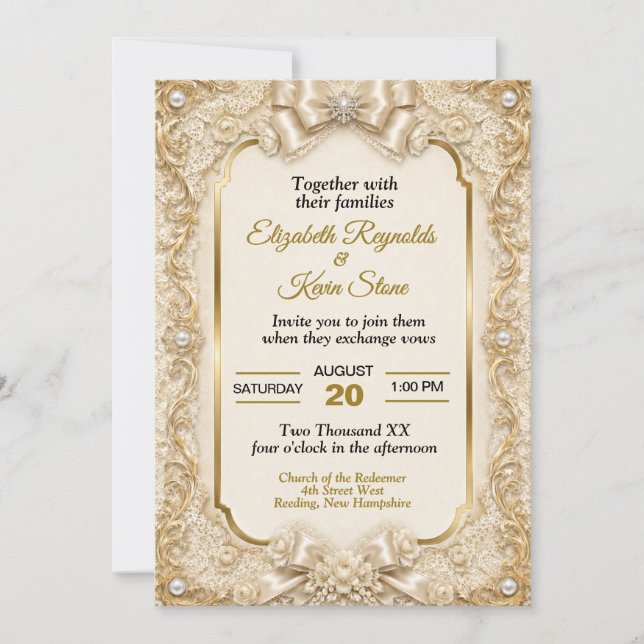 Convite Casamento de Renda Branca Macia e Elegante (Frente)