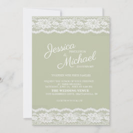 Convite Casamento de Renda Branca Verde Salvia Elegante Mo