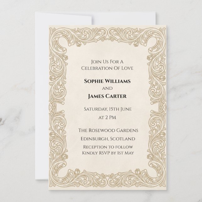 Convite Casamento de Renda Dourada (Frente)