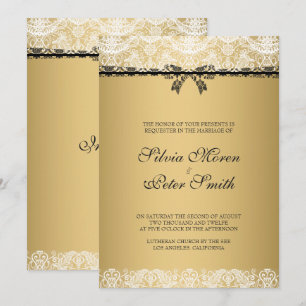 Convite Casamento de Renda Dourada e Branca