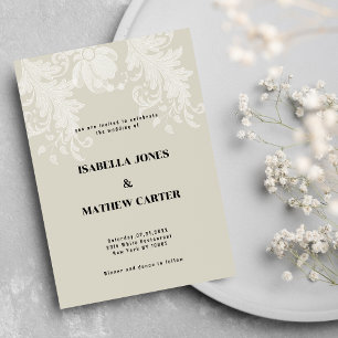 Convite Casamento de renda floral branca e neutra com terr