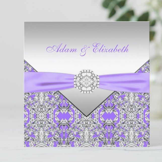 Convite Casamento de Renda Lavanda Roxa e Prata Elegante (Criador carregado)